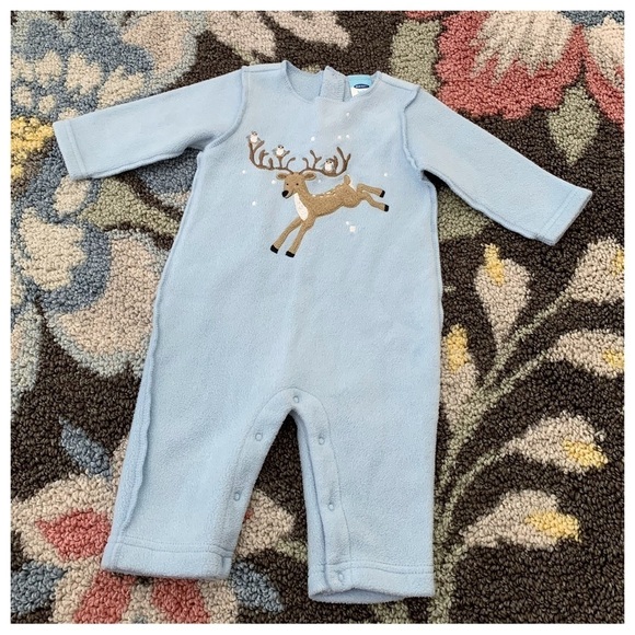 Vintage 2001 Old Navy Deer Fleece Layette Pajama Sleeper Outfit Baby 3/6 Month - Picture 1 of 2
